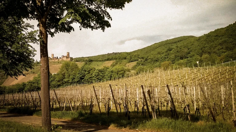 Vineyard in Germany and a castle on a hilltop